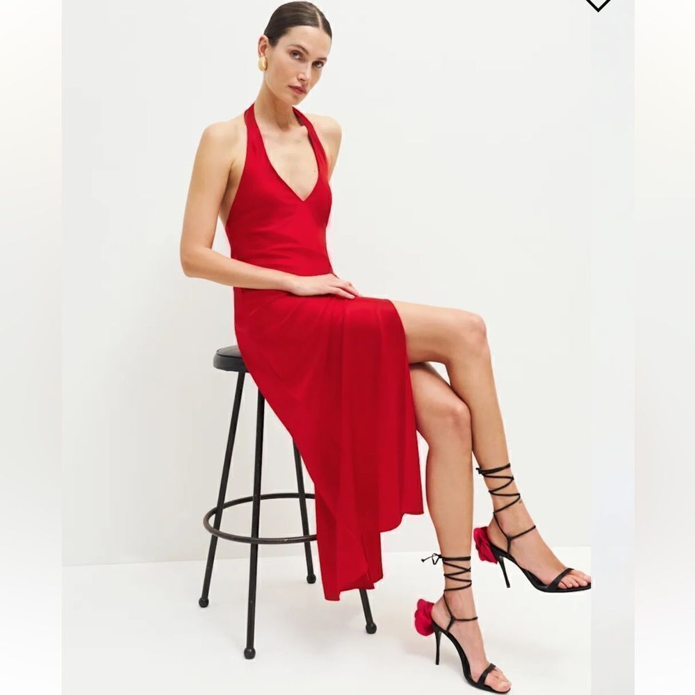 NWT Reformation Merel Satin Midi Dress Cherry Red Large